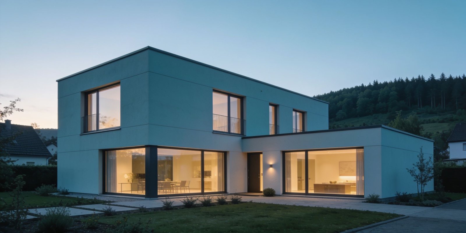 Moderne Architektur in der Region Porta Westfalica bei Abendlicht